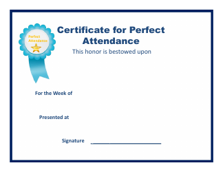 &quot;Perfect Attendance Certificate Template&quot;