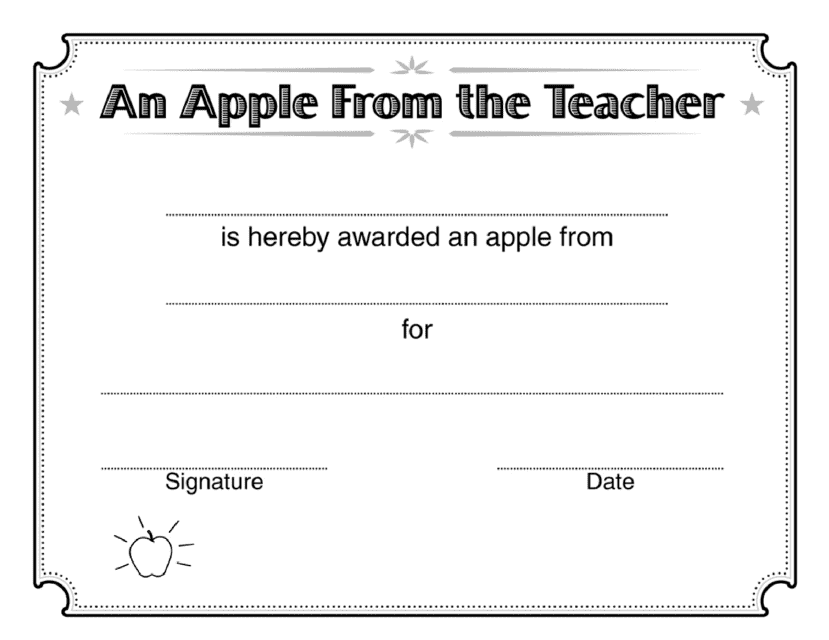 &quot;An Apple From the Teacher Award Certificate Template&quot; Download Pdf