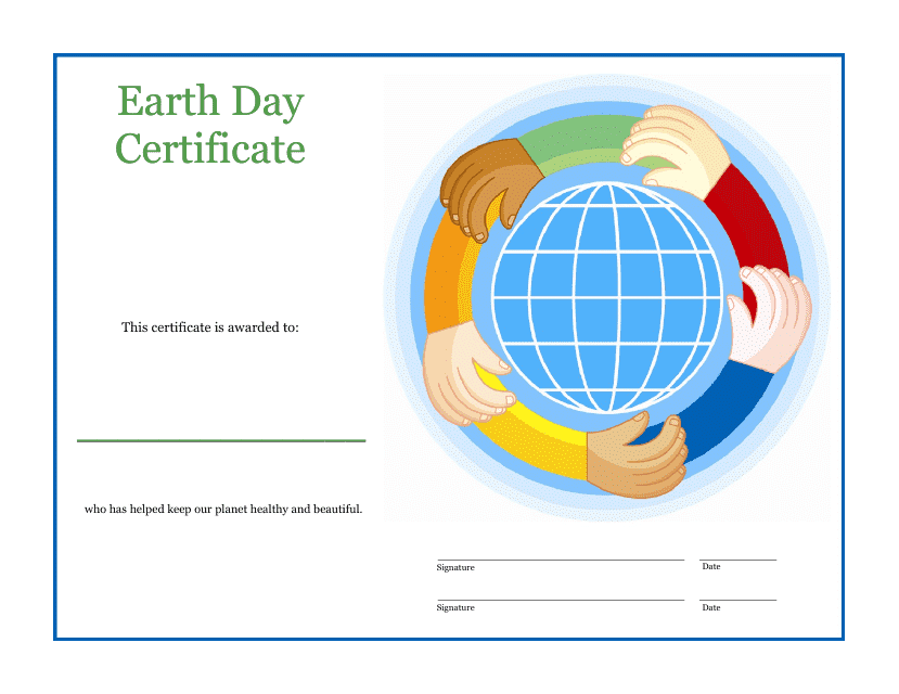Earth Day Award Certificate Template with Lined Design
