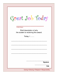 Document preview: Great Job Today Award Certificate Template - Lined