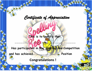 Document preview: Spelling Bee Competition Appreciation Certificate Template