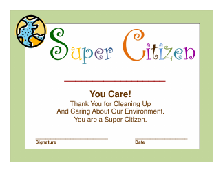 Document preview: Super Citizen Award Certificate Template - Lined