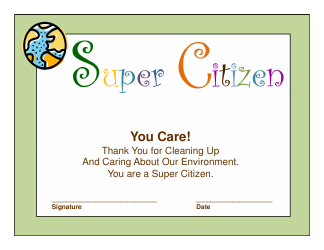 &quot;Super Citizen Award Certificate Template&quot;