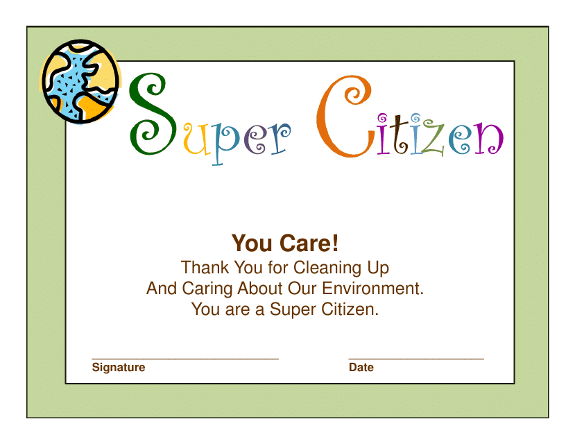&quot;Super Citizen Award Certificate Template&quot; Download Pdf