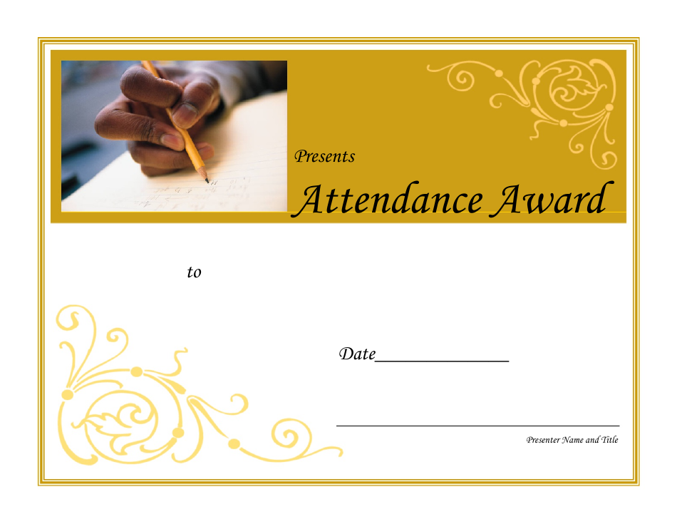 Attendance Award Certificate Template Gold Download Printable Pdf