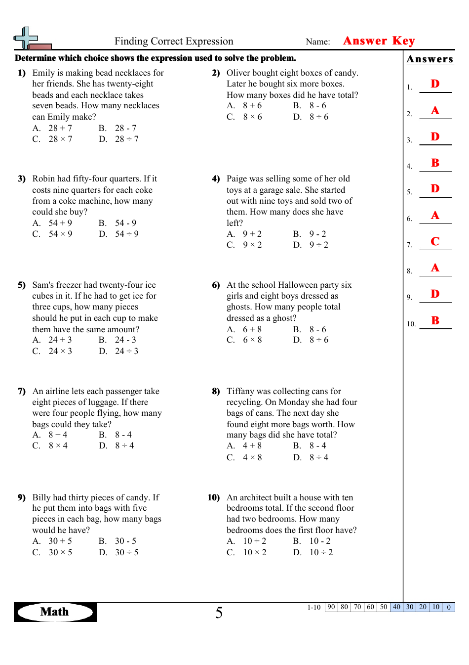 Finding Correct Expressions Worksheets With Answers, Page 10