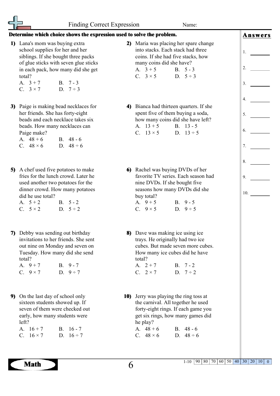 Finding Correct Expressions Worksheets With Answers, Page 11