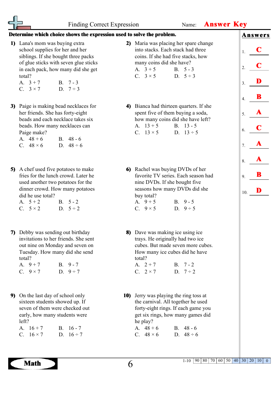 Finding Correct Expressions Worksheets With Answers, Page 12