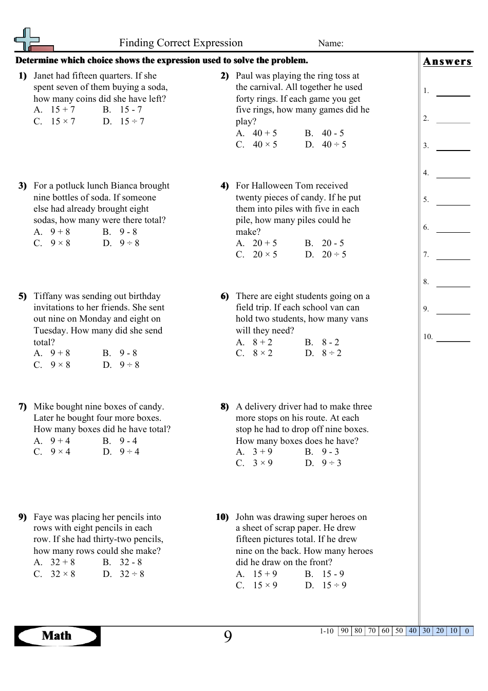 Finding Correct Expressions Worksheets With Answers, Page 17