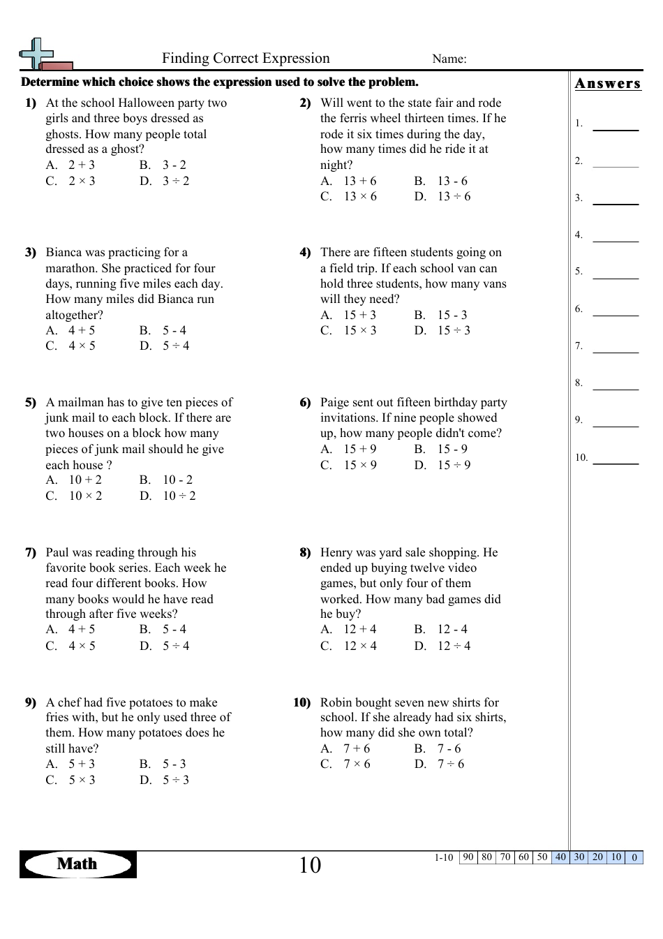 Finding Correct Expressions Worksheets With Answers, Page 19