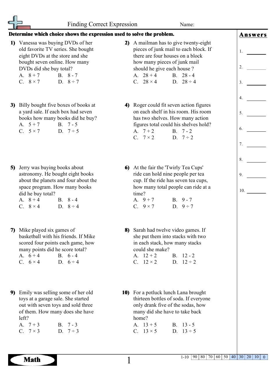 Expressions Worksheets With Answers