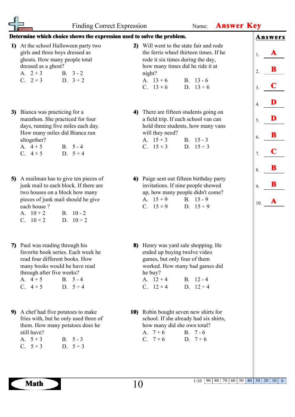 Finding Correct Expressions Worksheets With Answers, Page 20