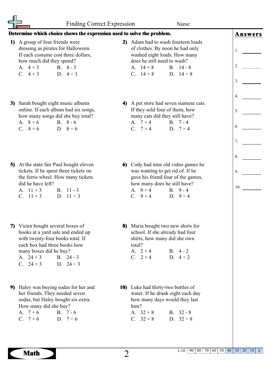 Finding Correct Expressions Worksheets With Answers, Page 3