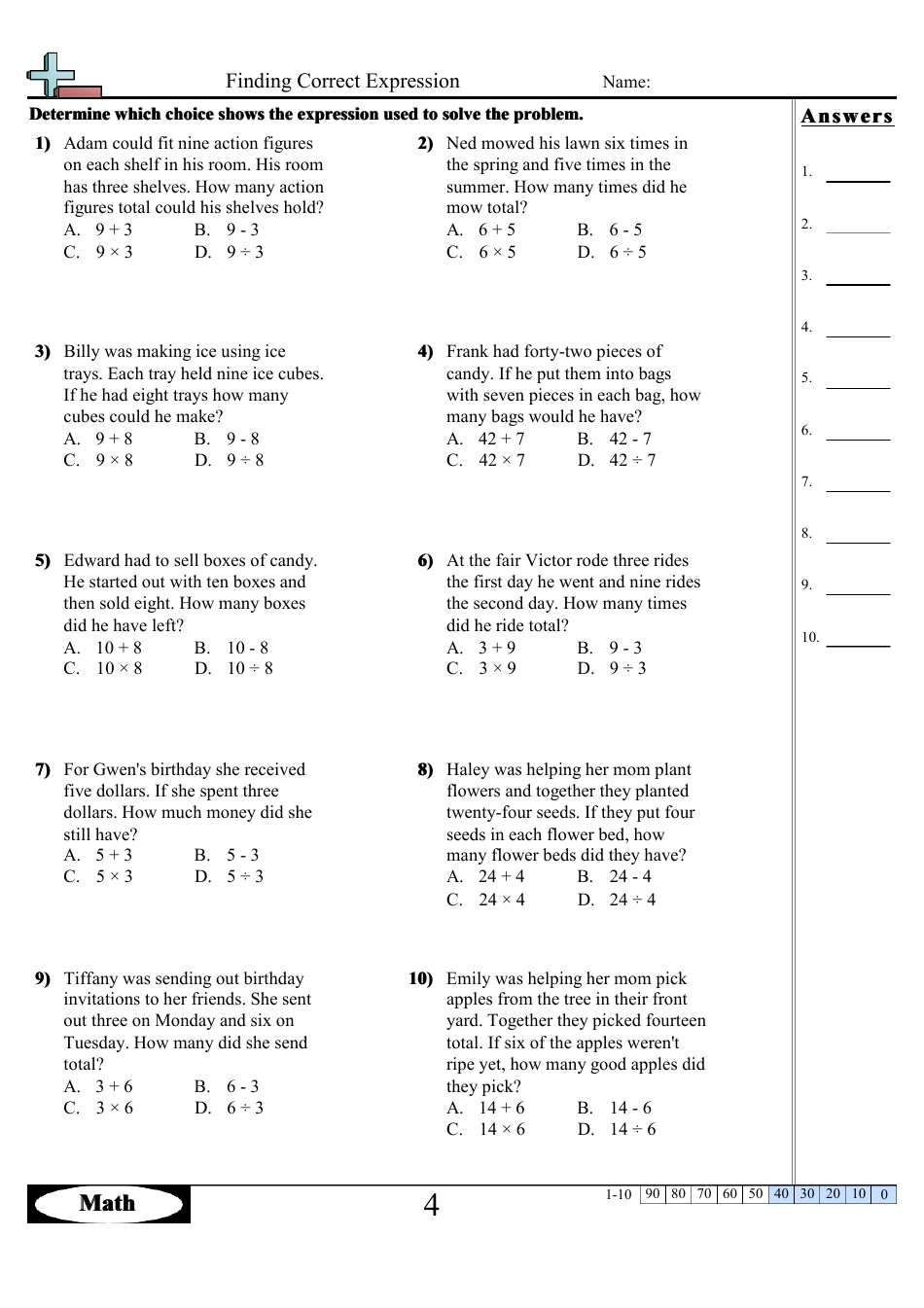 Finding Correct Expressions Worksheets With Answers, Page 7