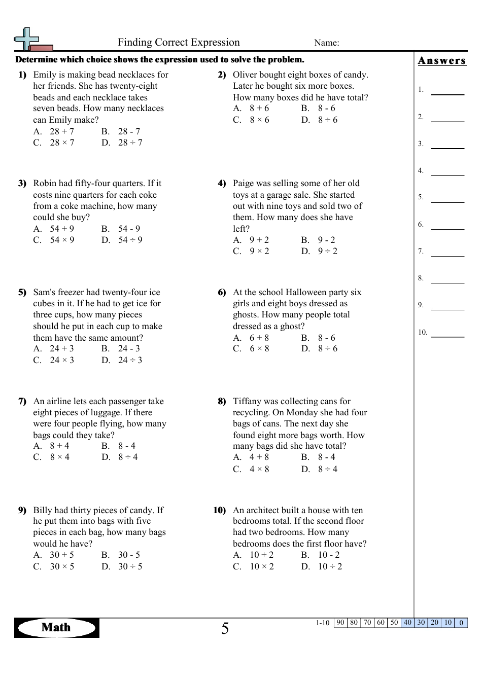 Finding Correct Expressions Worksheets With Answers, Page 9