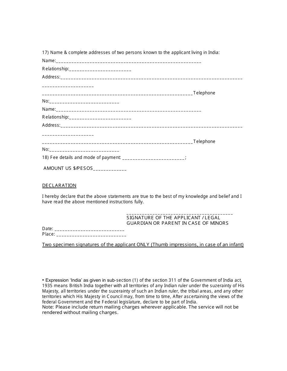 Application Form for Person of Indian Origin (Pio) Card - Bogota D.C., Colombia, Page 3
