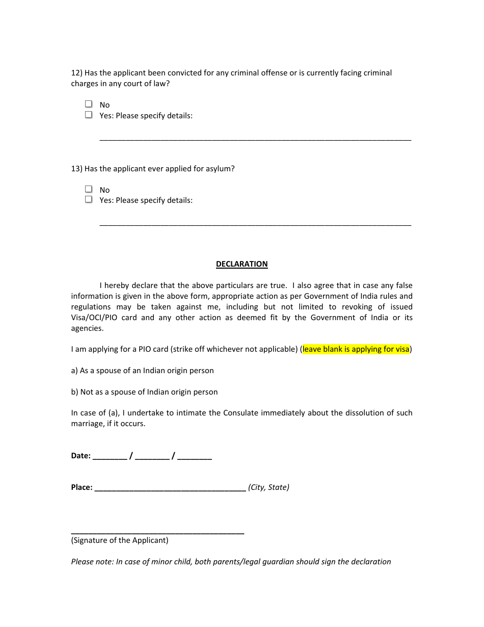 Additional Particulars Form (For Visa / Oci / Pio Card Services), Page 3