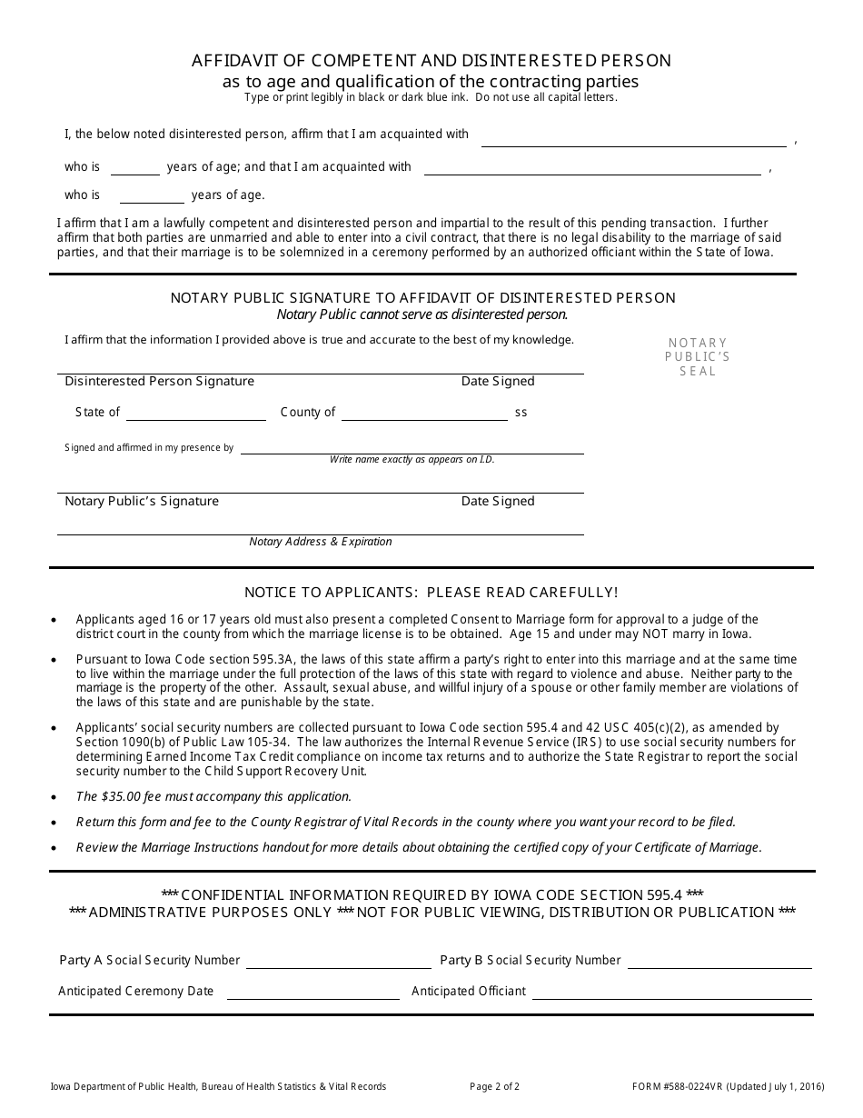 Form 588-0224VR - Fill Out, Sign Online and Download Fillable PDF, Iowa ...