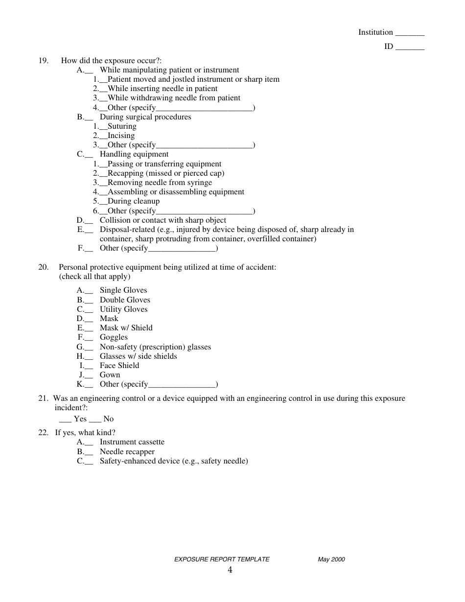 Bloodborne Exposure Incident Report Form, Page 4