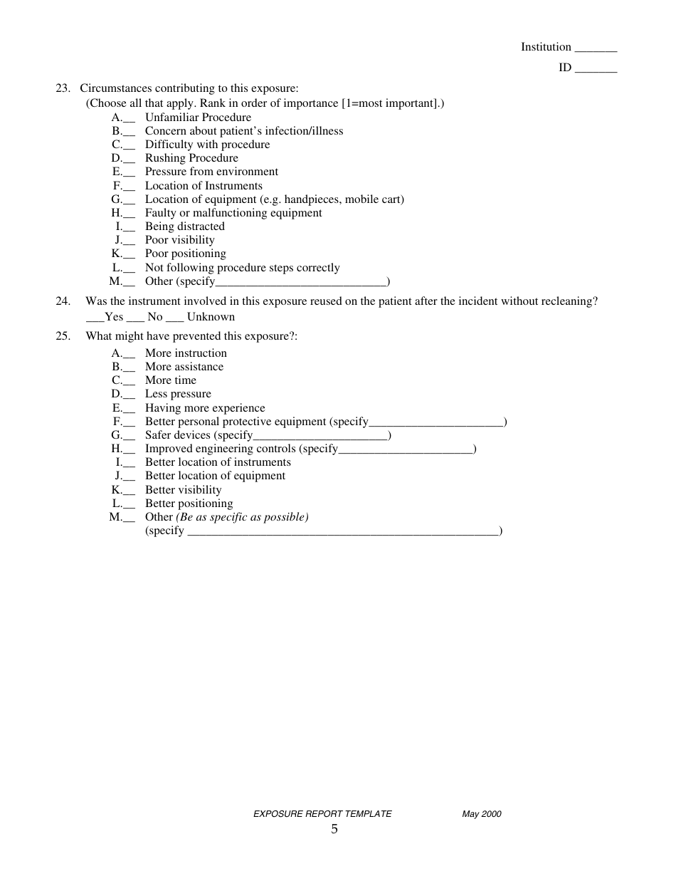 Bloodborne Exposure Incident Report Form, Page 5