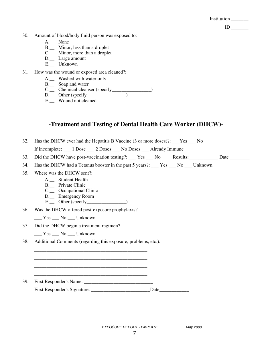 Bloodborne Exposure Incident Report Form, Page 7