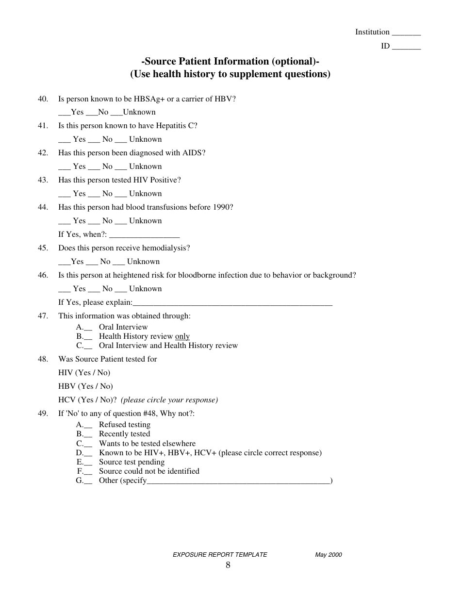 Bloodborne Exposure Incident Report Form, Page 8
