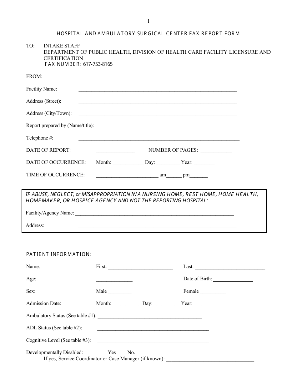 Hospital and Ambulatory Surgical Center Fax Report Form - Massachusetts, Page 6