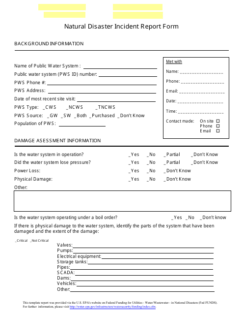 Natural Disaster Incident Report Form Download Pdf