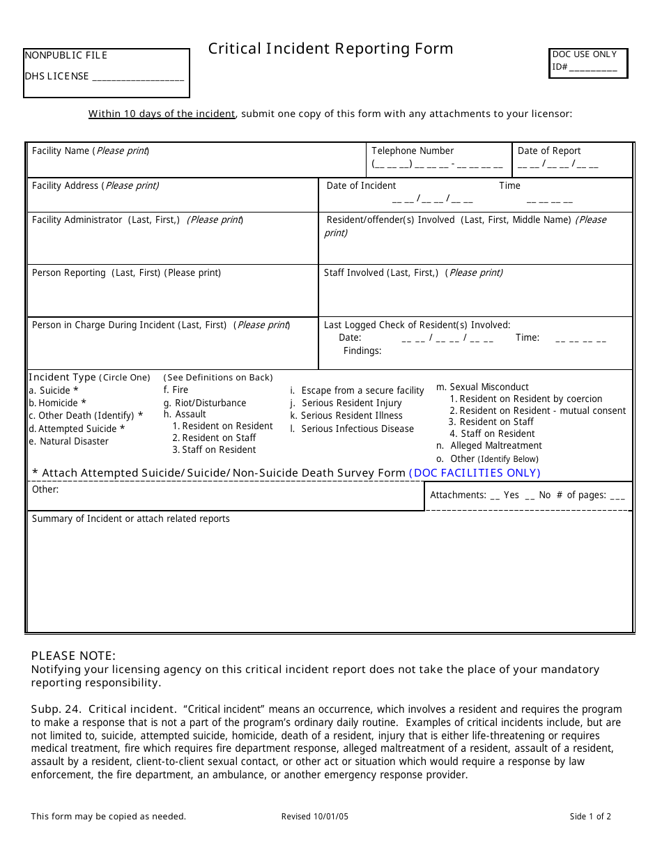 Minnesota Critical Incident Reporting Form Fill Out Sign Online And 