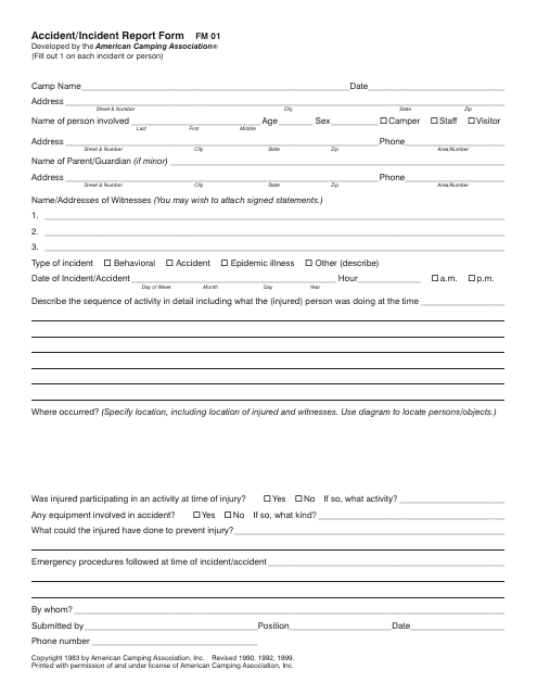 Accident/Incident Report Form - American Camping Association