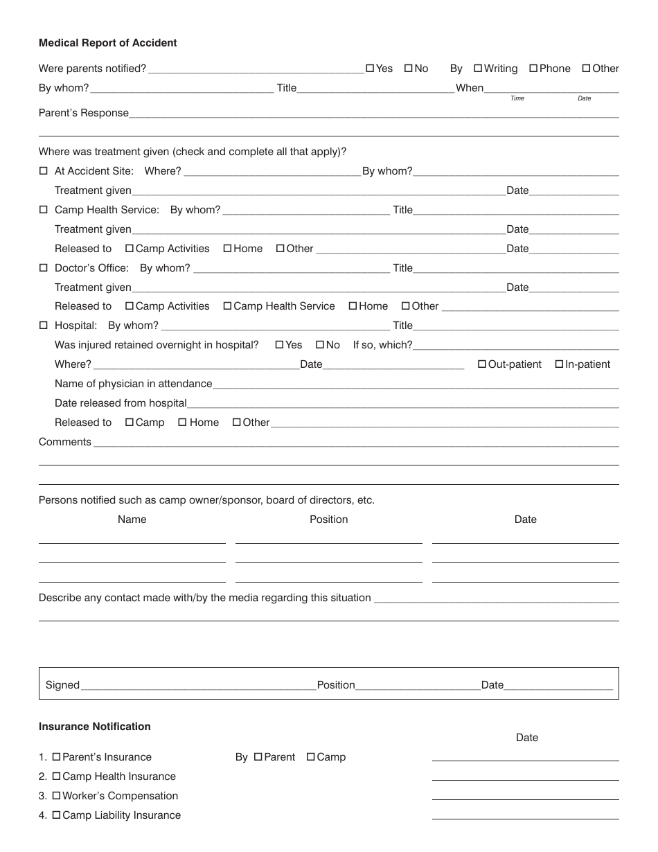 Accident/Incident Report Form - American Camping Association - Fill Out ...