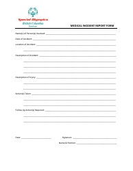 Document preview: Medical Incident Report Form - Kamloops, Special Olympics British Columbia