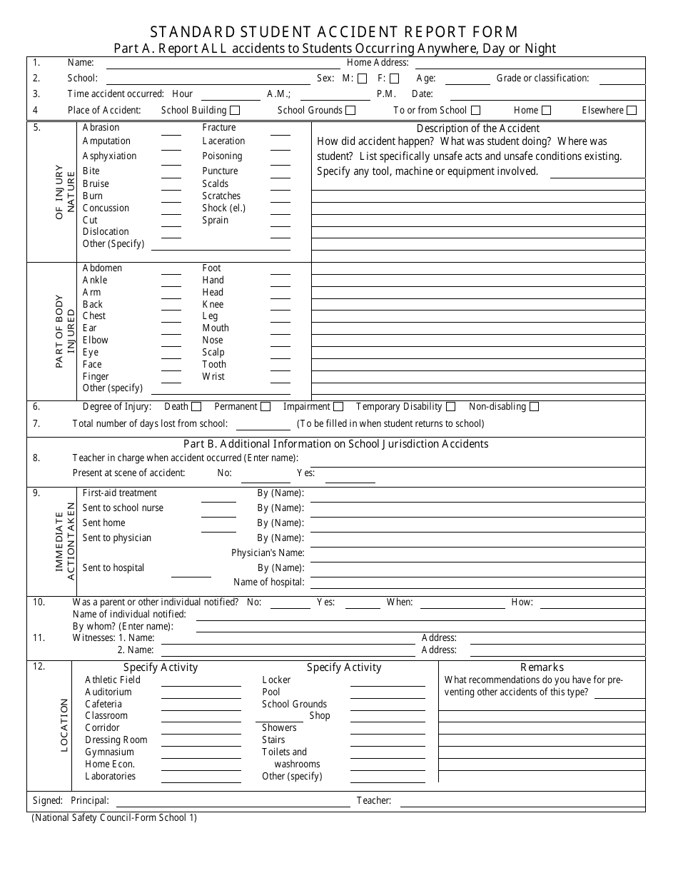 Student Accident Report Form - Twelve Points, Page 1