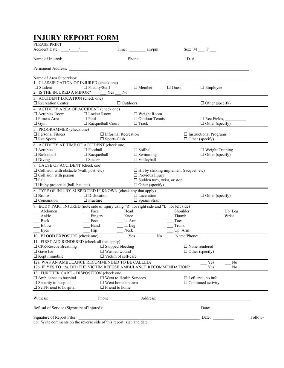 Injury Report Form Different Points Fill Out, Sign Online and