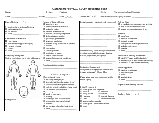 Document preview: Football Injury Reporting Form - Australia
