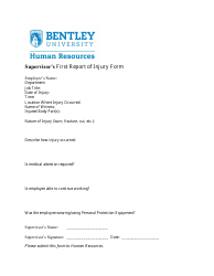Document preview: Supervisor's First Report of Injury Form - Bentley University