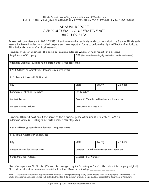 &quot;Annual Report Form Agricultural Co-operative Act&quot; - Illinois Download Pdf