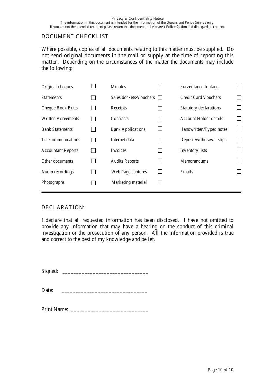 Fraud Report Form - Queensland, Australia, Page 10