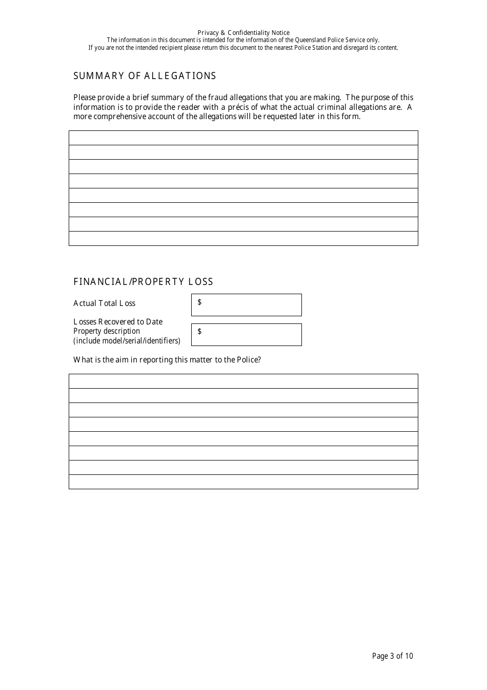 Fraud Report Form - Queensland, Australia, Page 3