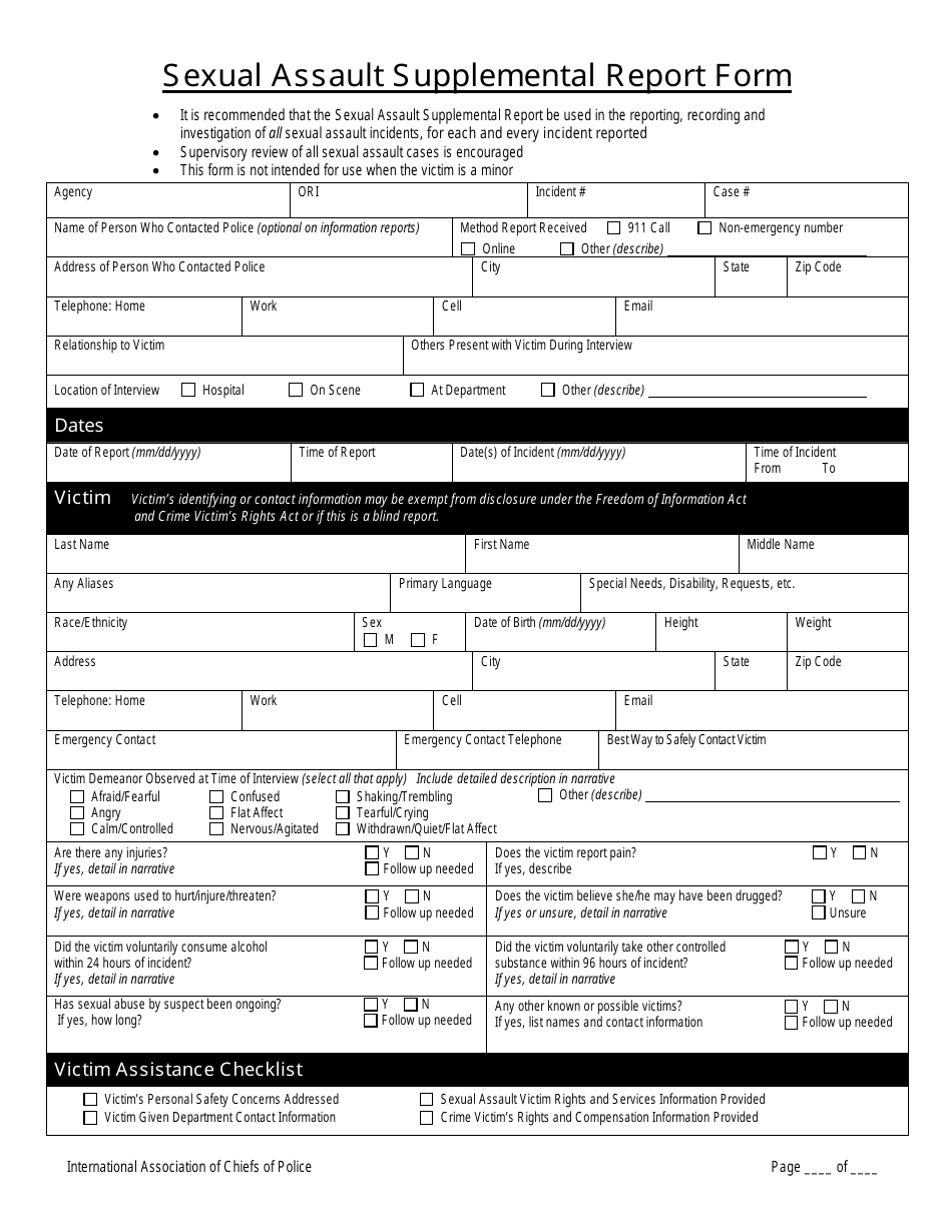 Sexual Assault Supplemental Report Form - International Association of Chiefs of Police, Page 1