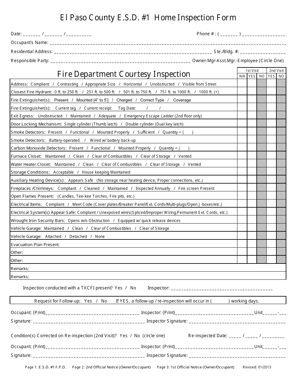 Home Inspection Form - El Paso County, Texas, Page 1