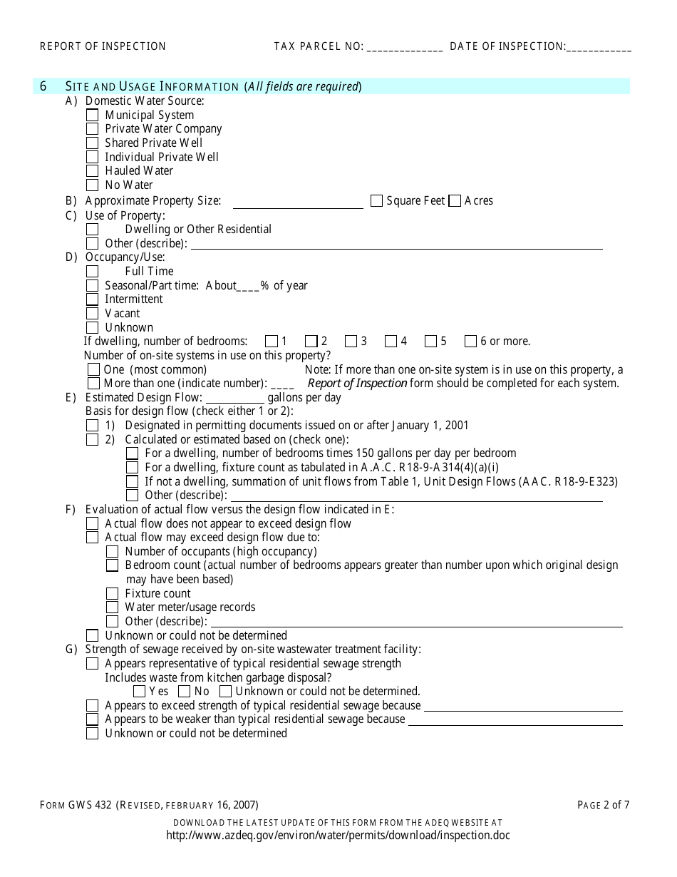 ADEQ Form GWS432 Report of Inspection of an on-Site Wastewater Treatment Facility - Arizona, Page 3