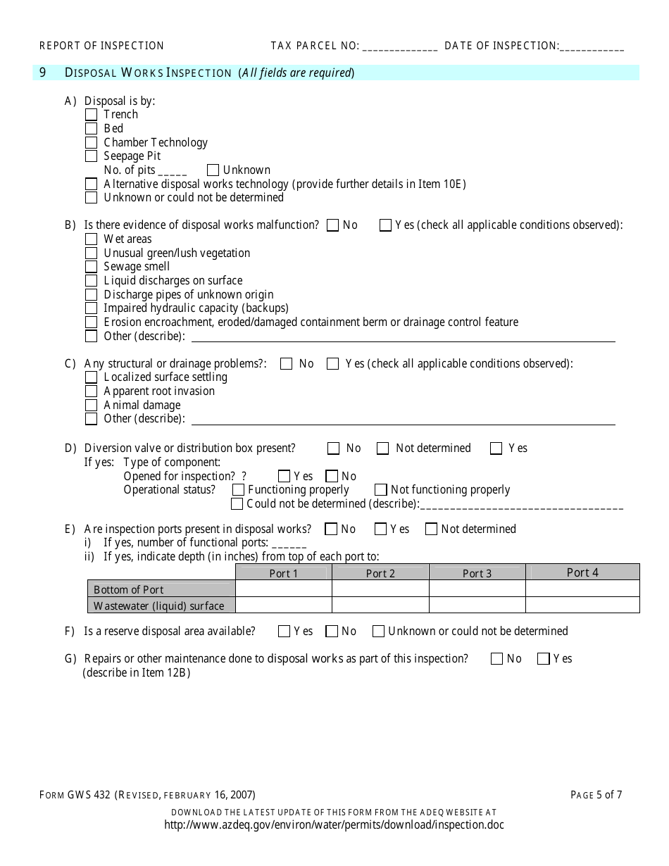 ADEQ Form GWS432 Report of Inspection of an on-Site Wastewater Treatment Facility - Arizona, Page 6