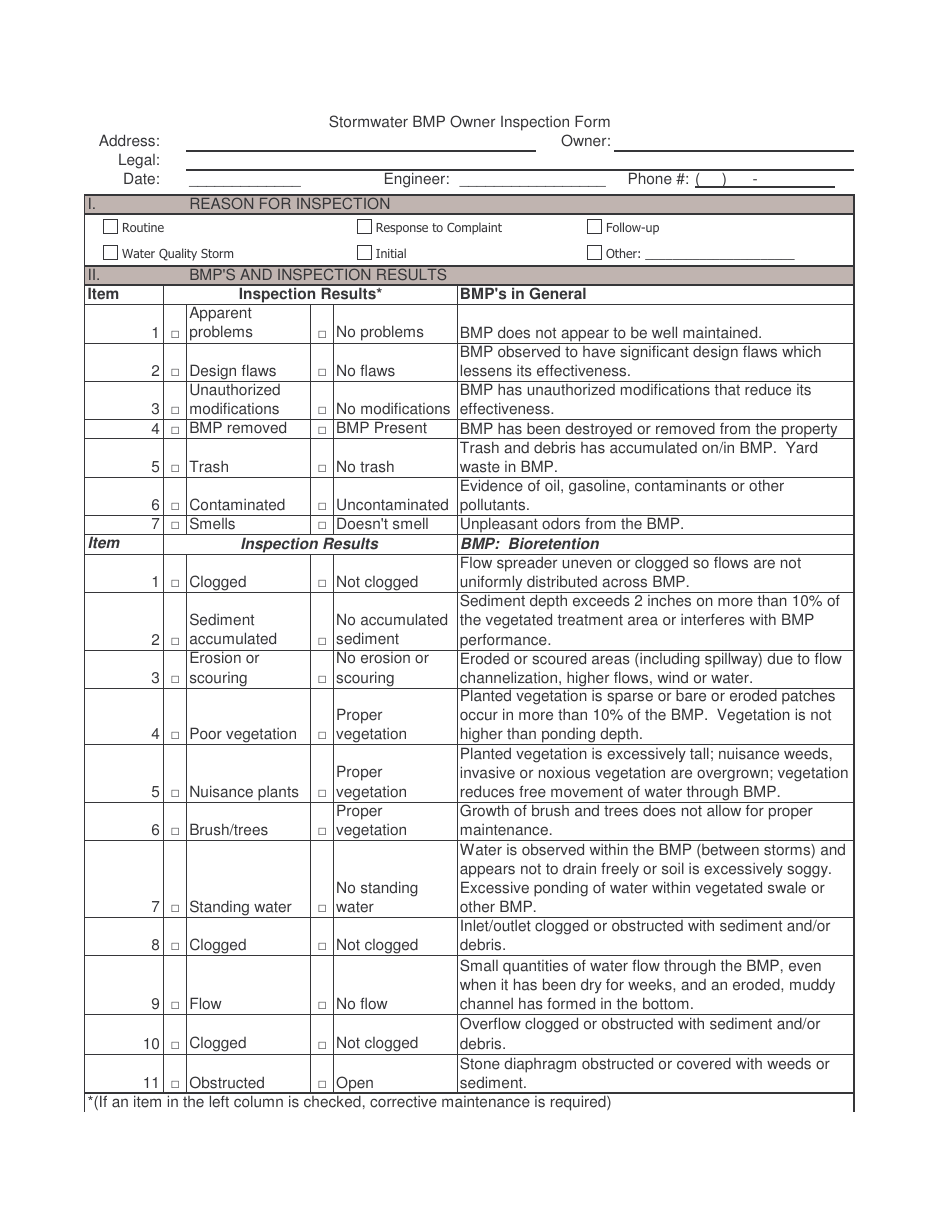 Stormwater Bmp Owner Inspection Form - Fill Out, Sign Online and ...