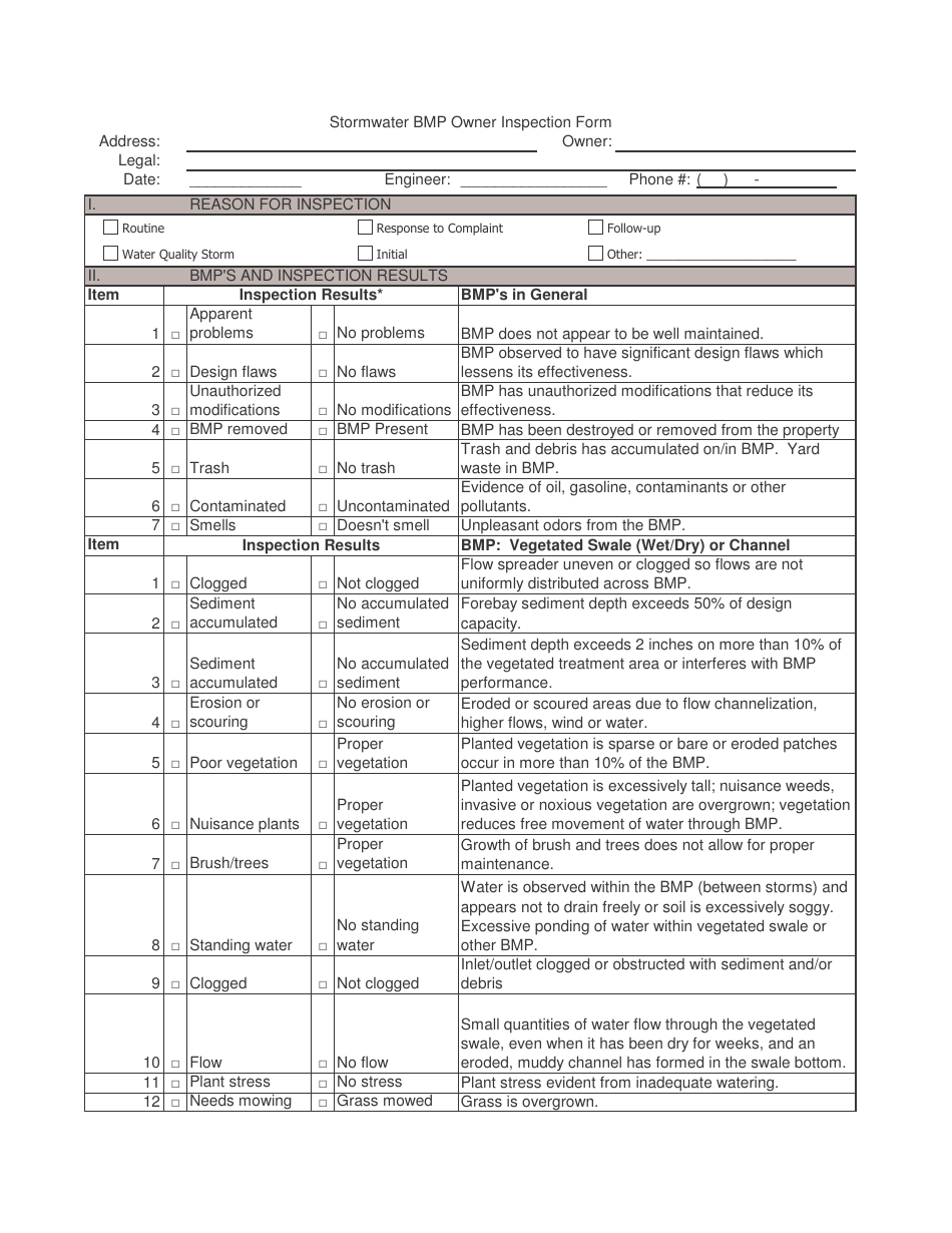 Stormwater Bmp Owner Inspection Form - Fill Out, Sign Online And 