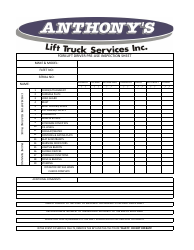 Document preview: Forklift Driver Pre-use Inspection Sheet - Anthony's Lift Truck Services Inc.