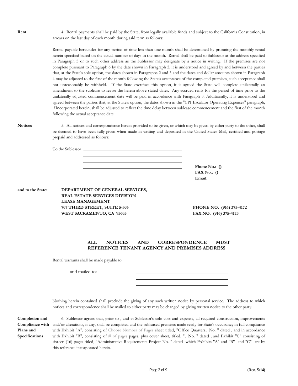 California Standard Sublease Form - Fill Out, Sign Online and Download ...