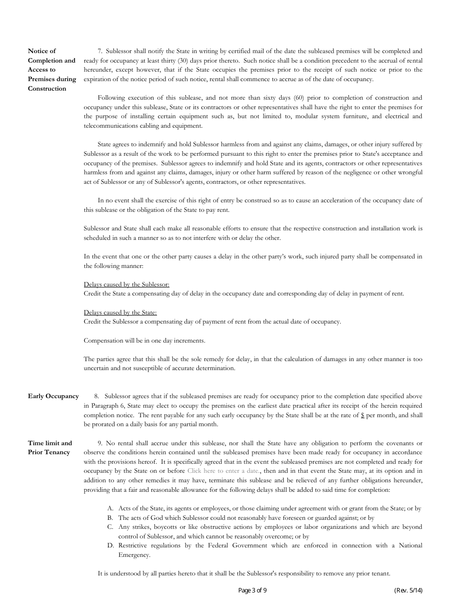 Standard Sublease Form - California, Page 3