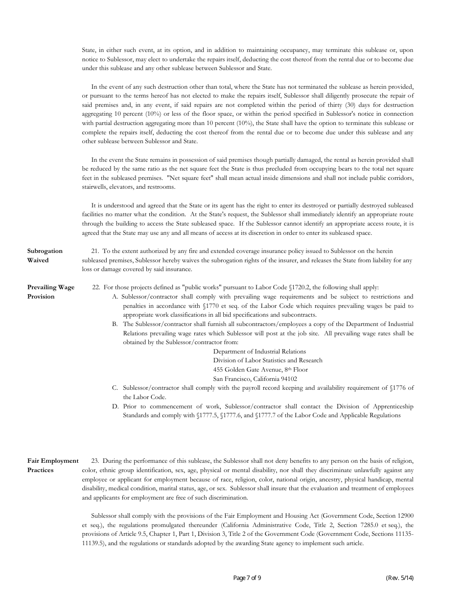 Standard Sublease Form - California, Page 7