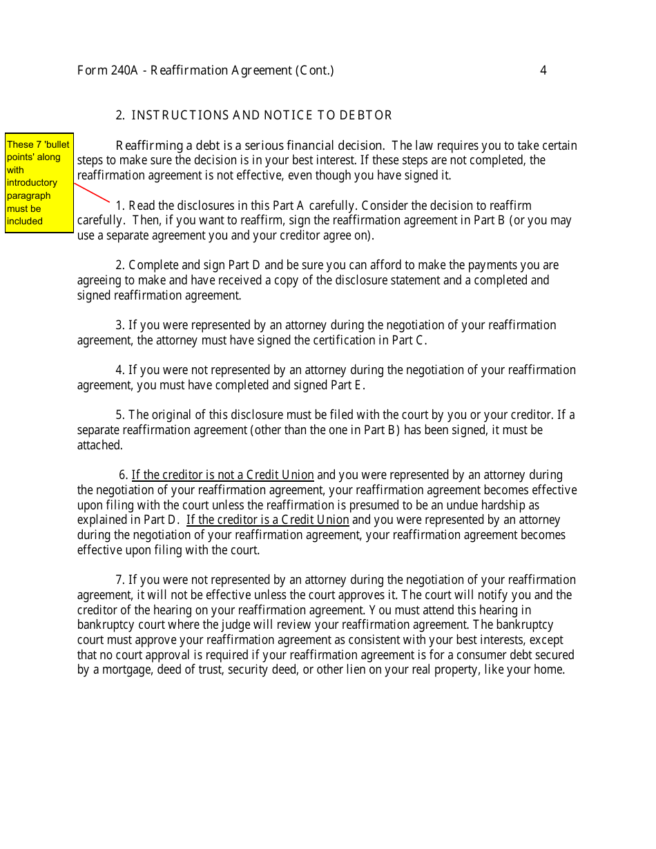 Download Instructions For Form 240a Sample Reaffirmation Agreement Pdf Templateroller 9081